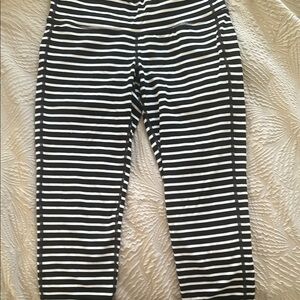 Athleta Black and White Striped Capri Leggings